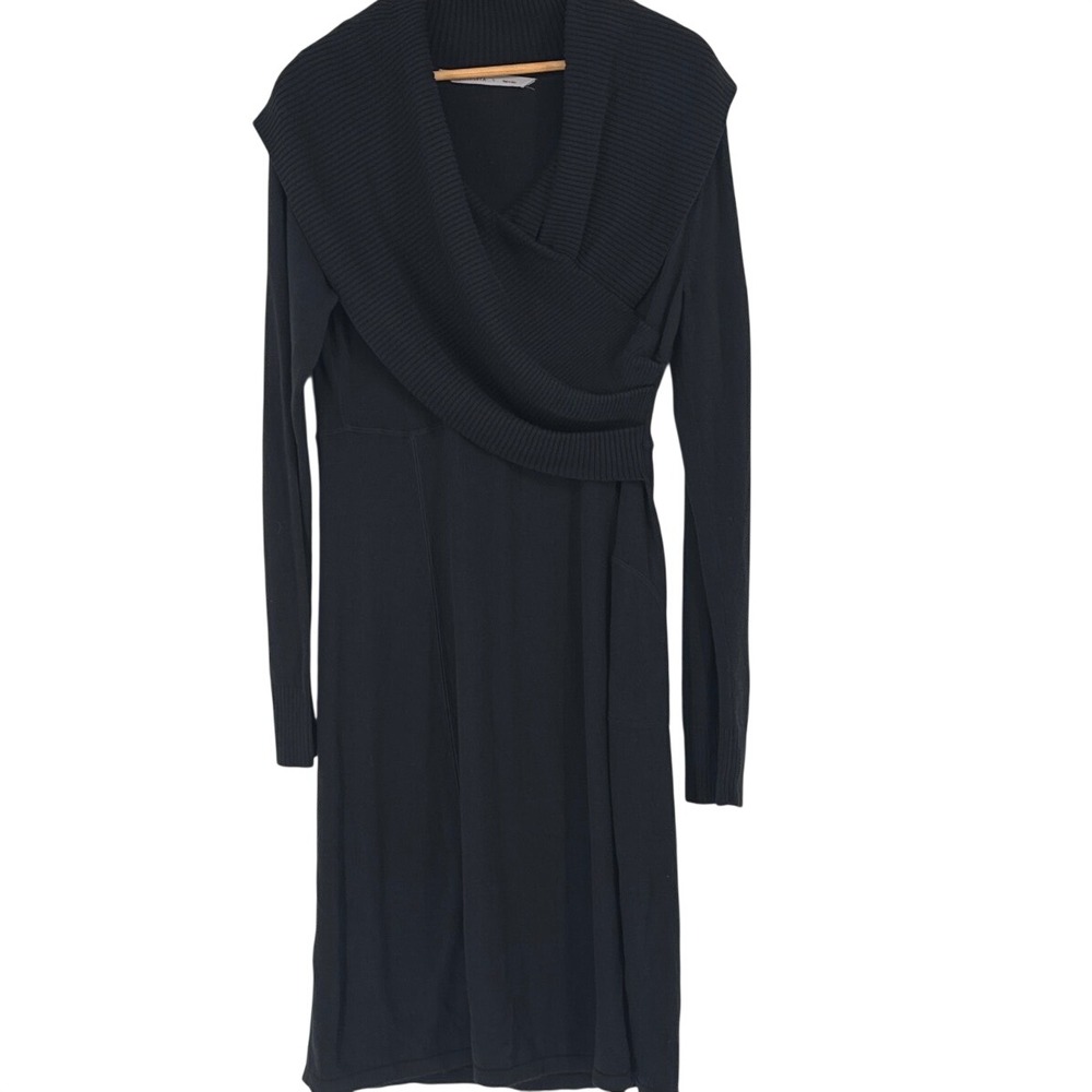 Athleta Sochi Wrap Cowl Neck Black Sweater Dress Cotton Wool Blend Large 773825